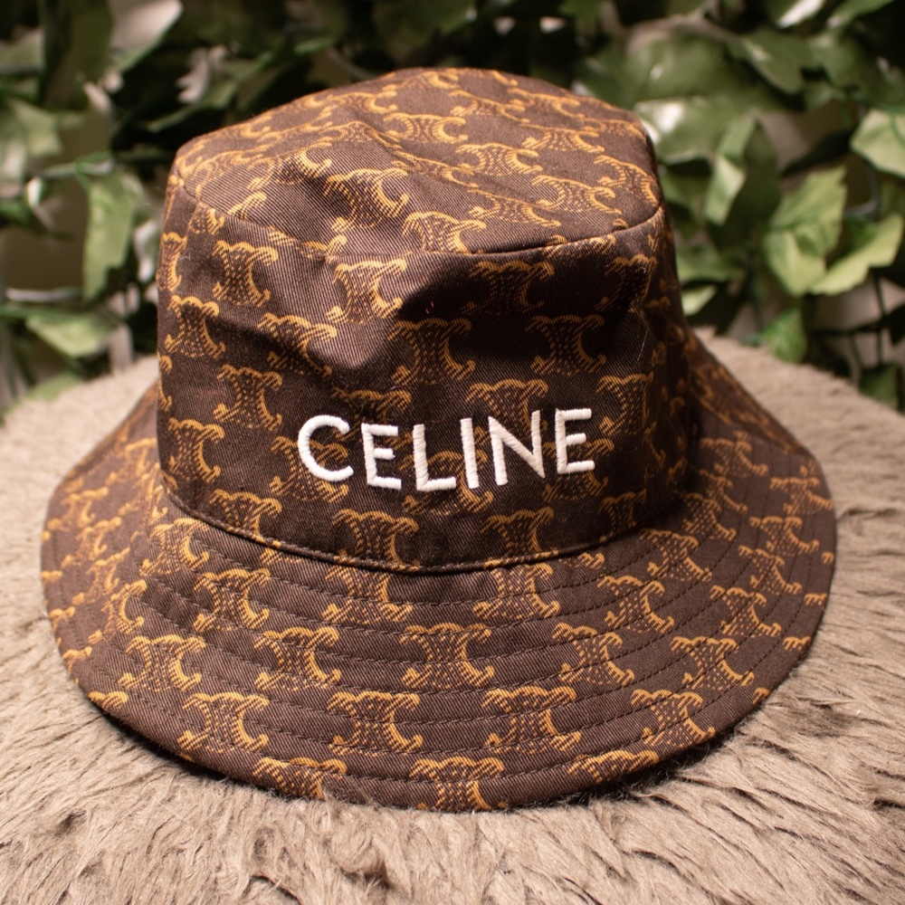 Authentic CELINE logo Triomphe Monogram bucket hat OS